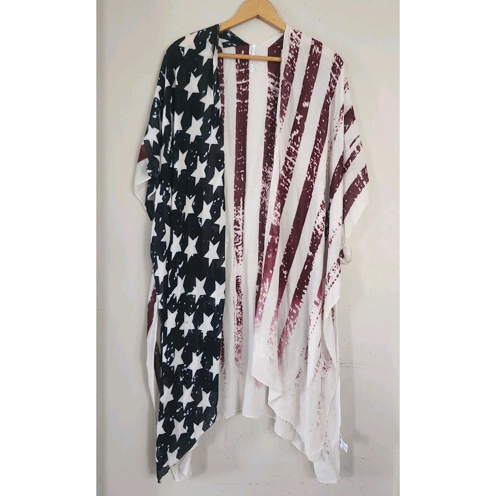 Modena Kimono Patriotic Beach Cover Up One Size Womens Vacation Pool Summer